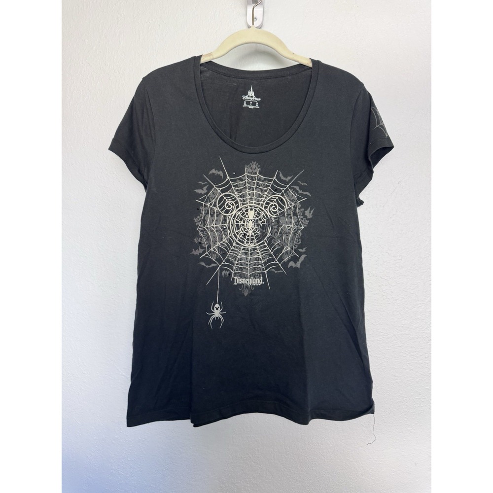 Disney Parks Rhinestone Spiderweb Tee Black Halloween‎ Gothic T-Shirt Women's L